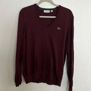 LACOSTE Women's Solid Cotton V-Neck Sweater